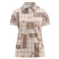 Hawaiian Quilt Tapa On Beige Palaka Motifs Women Polo Shirt LT7 Female Beige - Polynesian Pride