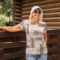 Hawaiian Quilt Tapa On Beige Palaka Motifs Women Polo Shirt LT7 - Polynesian Pride