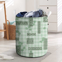 Hawaiian Quilt Tapa On Pastel Mint Palaka Motifs Laundry Basket