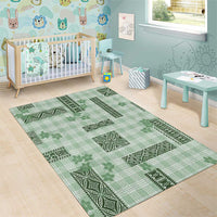 Hawaiian Quilt Tapa On Pastel Mint Palaka Motifs Area Rug LT7 - Polynesian Pride