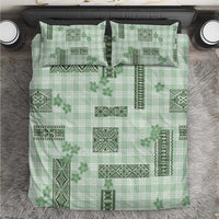 Hawaiian Quilt Tapa On Pastel Mint Palaka Motifs Bedding Set