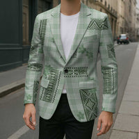 Hawaiian Quilt Tapa On Pastel Mint Palaka Motifs Blazer