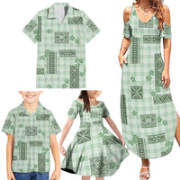 Hawaiian Quilt Tapa On Pastel Mint Palaka Motifs Family Matching Summer Maxi Dress and Hawaiian Shirt