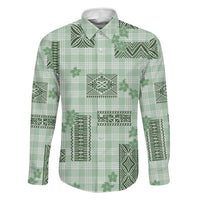 Hawaiian Quilt Tapa On Pastel Mint Palaka Motifs Family Matching Summer Maxi Dress and Hawaiian Shirt
