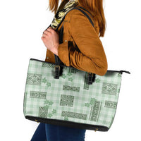 Hawaiian Quilt Tapa On Pastel Mint Palaka Motifs Leather Tote Bag