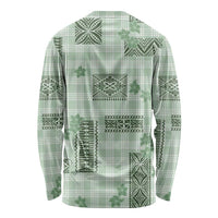 Hawaiian Quilt Tapa On Pastel Mint Palaka Motifs Long Sleeve Shirt