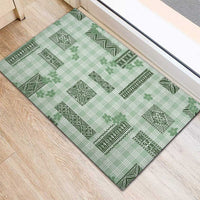 Hawaiian Quilt Tapa On Pastel Mint Palaka Motifs Rubber Doormat LT7 - Polynesian Pride