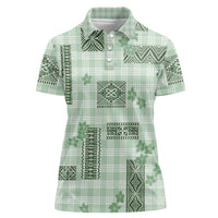 Hawaiian Quilt Tapa On Pastel Mint Palaka Motifs Women Polo Shirt LT7 Female Mint - Polynesian Pride
