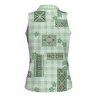 Hawaiian Quilt Tapa On Pastel Mint Palaka Motifs Women Sleeveless Polo Shirt