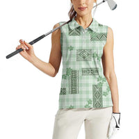 Hawaiian Quilt Tapa On Pastel Mint Palaka Motifs Women Sleeveless Polo Shirt
