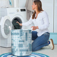 Hawaiian Quilt Tapa On Cold Blue Palaka Motifs Laundry Basket