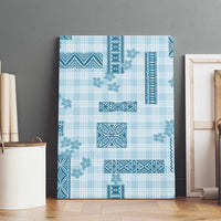 Hawaiian Quilt Tapa On Cold Blue Palaka Motifs Canvas Wall Art