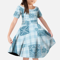 Hawaiian Quilt Tapa On Cold Blue Palaka Motifs Family Matching Tank Maxi Dress and Hawaiian Shirt