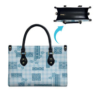 Hawaiian Quilt Tapa On Cold Blue Palaka Motifs Leather Bag