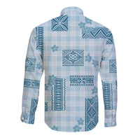 Hawaiian Quilt Tapa On Cold Blue Palaka Motifs Long Sleeve Button Shirt LT7 - Polynesian Pride