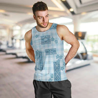 Hawaiian Quilt Tapa On Cold Blue Palaka Motifs Men Tank Top LT7 Azure - Polynesian Pride