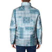 Hawaiian Quilt Tapa On Cold Blue Palaka Motifs Padded Jacket