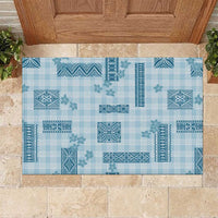 Hawaiian Quilt Tapa On Cold Blue Palaka Motifs Rubber Doormat LT7 Azure - Polynesian Pride