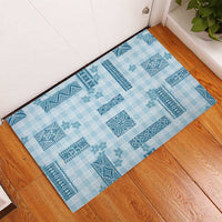 Hawaiian Quilt Tapa On Cold Blue Palaka Motifs Rubber Doormat LT7 - Polynesian Pride