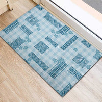 Hawaiian Quilt Tapa On Cold Blue Palaka Motifs Rubber Doormat LT7 - Polynesian Pride
