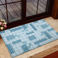 Hawaiian Quilt Tapa On Cold Blue Palaka Motifs Rubber Doormat LT7 - Polynesian Pride