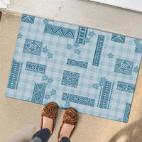 Hawaiian Quilt Tapa On Cold Blue Palaka Motifs Rubber Doormat LT7 - Polynesian Pride
