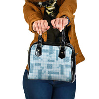 Hawaiian Quilt Tapa On Cold Blue Palaka Motifs Shoulder Handbag
