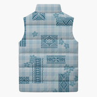 Hawaiian Quilt Tapa On Cold Blue Palaka Motifs Sleeveless Puffer Jacket