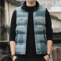 Hawaiian Quilt Tapa On Cold Blue Palaka Motifs Sleeveless Puffer Jacket
