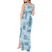 Hawaiian Quilt Tapa On Cold Blue Palaka Motifs Tank Maxi Dress
