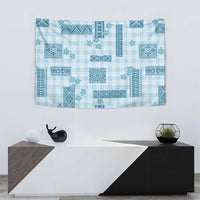 Hawaiian Quilt Tapa On Cold Blue Palaka Motifs Tapestry