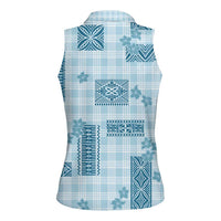 Hawaiian Quilt Tapa On Cold Blue Palaka Motifs Women Sleeveless Polo Shirt