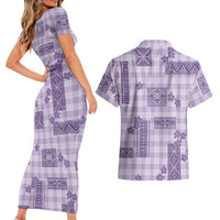 Hawaiian Quilt Tapa On Lilac Palaka Motifs Couples Matching Short Sleeve Bodycon Dress and Hawaiian Shirt LT7 - Polynesian Pride