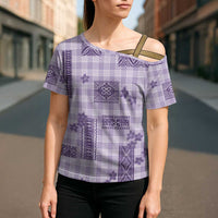 Hawaiian Quilt Tapa On Lilac Palaka Motifs Cross Shoulder Shirt
