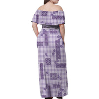 Hawaiian Quilt Tapa On Lilac Palaka Motifs Family Matching Off Shoulder Maxi Dress and Hawaiian Shirt
