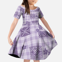 Hawaiian Quilt Tapa On Lilac Palaka Motifs Kid Short Sleeve Dress