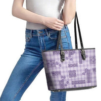 Hawaiian Quilt Tapa On Lilac Palaka Motifs Leather Tote Bag