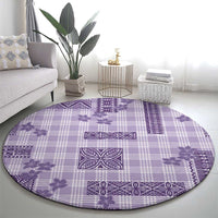 Hawaiian Quilt Tapa On Lilac Palaka Motifs Round Carpet