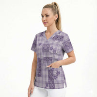 Hawaiian Quilt Tapa On Lilac Palaka Motifs Scrub Top