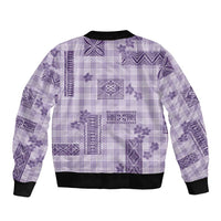 Hawaiian Quilt Tapa On Lilac Palaka Motifs Sleeve Zip Bomber Jacket
