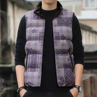 Hawaiian Quilt Tapa On Lilac Palaka Motifs Sleeveless Puffer Jacket LT7 - Polynesian Pride