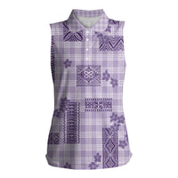 Hawaiian Quilt Tapa On Lilac Palaka Motifs Women Sleeveless Polo Shirt