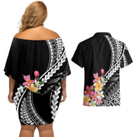 AAPI Heritage Month Couples Matching Off Shoulder Short Dress and Hawaiian Shirt Kanaka Hawaii Plumeria LT7 - Polynesian Pride