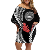 AAPI Heritage Month Family Matching Off Shoulder Short Dress and Hawaiian Shirt Samoa Teuila LT7 Mom's Dress Black - Polynesian Pride