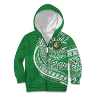 Tonga Liahona High School Personalized Kid Hoodie Ngatu Tokelaufeletoa Motifs LT7 Zip Hoodie Green - Polynesian Pride