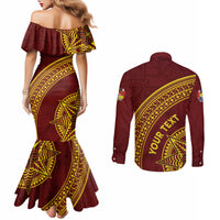 Tonga High School Couples Matching Mermaid Dress and Long Sleeve Button Shirt THS Anniversary Ngatu Motif LT7 - Polynesian Pride