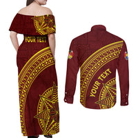 Tonga High School Couples Matching Off Shoulder Maxi Dress and Long Sleeve Button Shirt THS Anniversary Ngatu Motif