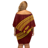 Tonga High School Off Shoulder Short Dress THS Anniversary Ngatu Motif LT7 - Polynesian Pride