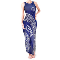 Tupou College Toloa Tank Maxi Dress Ngatu Tapa Mix Style LT7 Women Blue - Polynesian Pride
