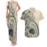 Aloha Hawaii Tapa Couples Matching Tank Maxi Dress and Hawaiian Shirt Summer Green Hawaiian Ipu LT7 Emerald - Polynesian Pride